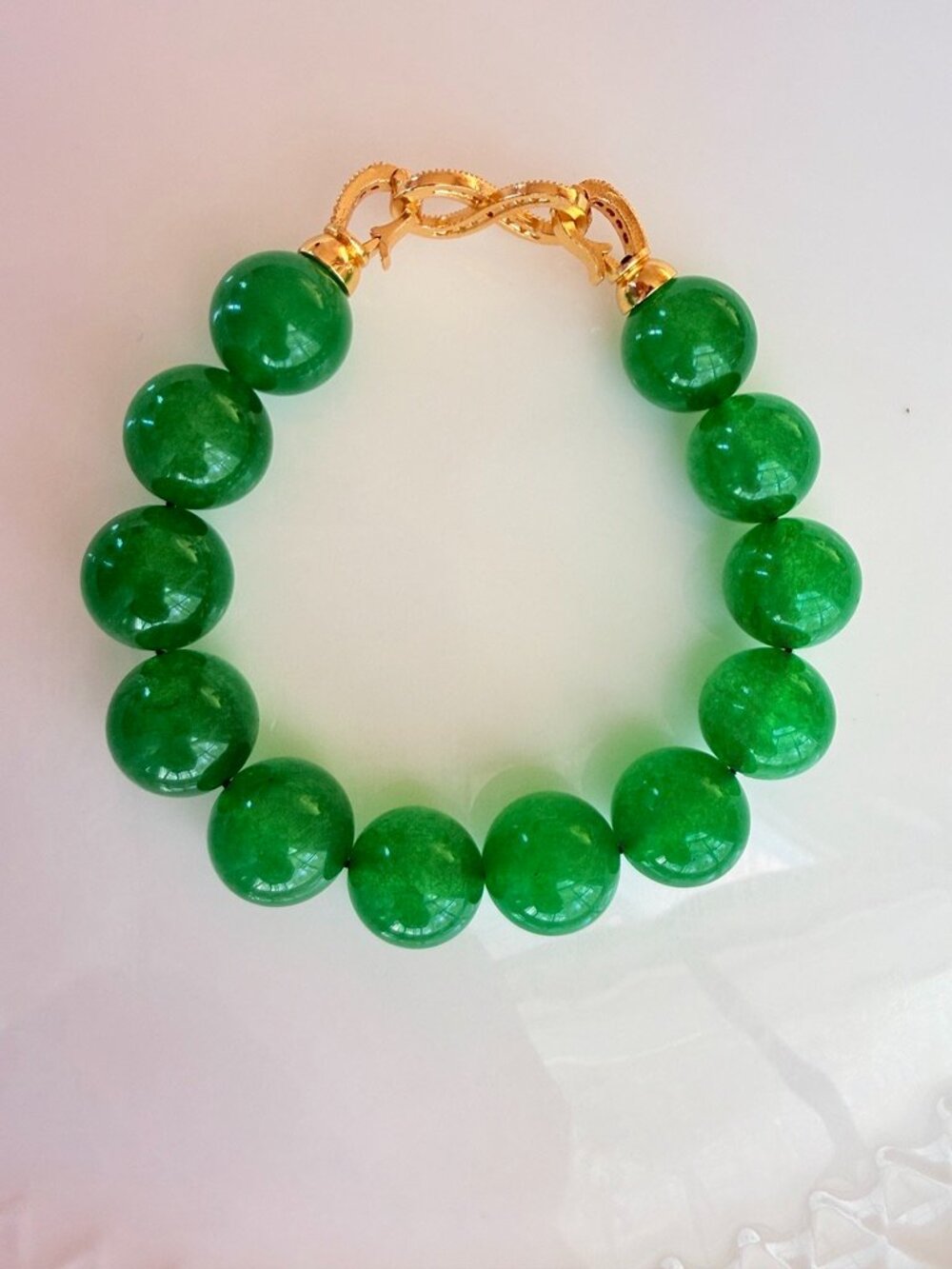 13-14mm Green Stone Beaded bracelet Chunky Statement Jewelry